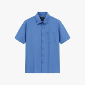 Áo Sơ Mi Cộc Tay Xanh Thiết Kế Túi Ngực Biluxury 9SMCB558XAH